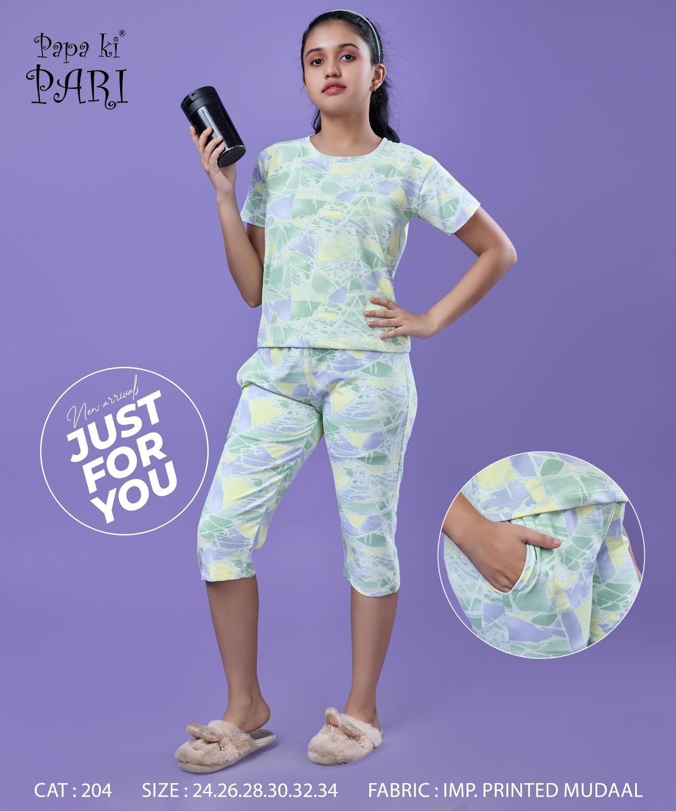 Cat 204 Papa Ki Pari Modal Girls Capri Night Suits Supplier Ahmedabad