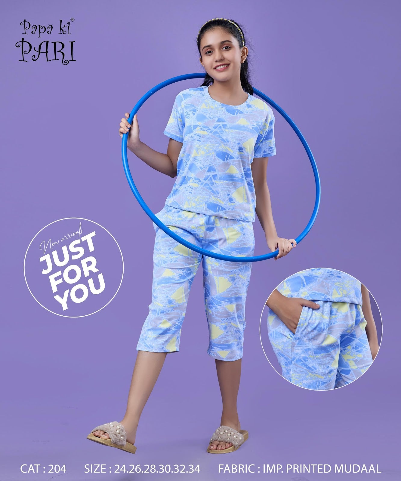 Cat 204 Papa Ki Pari Modal Girls Capri Night Suits Supplier Ahmedabad