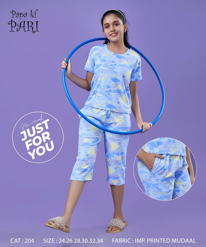 Cat 204 Papa Ki Pari Modal Girls Capri Night Suits Supplier Ahmedabad