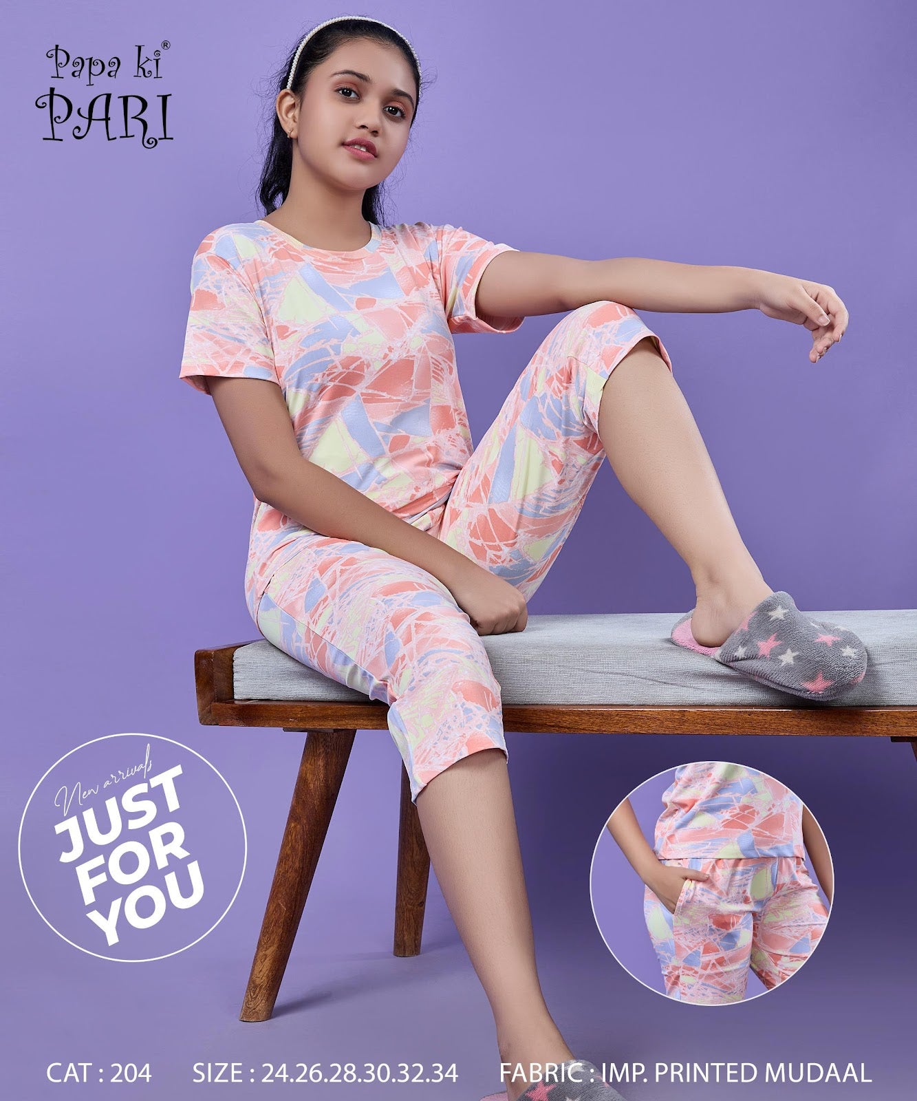 Cat 204 Papa Ki Pari Modal Girls Capri Night Suits Supplier Ahmedabad