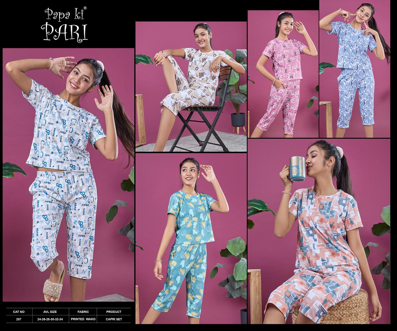 Cat 207 Papa Ki Pari Aop Girls Capri Night Suits Wholesale Price