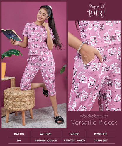 Cat 207 Papa Ki Pari Aop Girls Capri Night Suits Wholesale Price