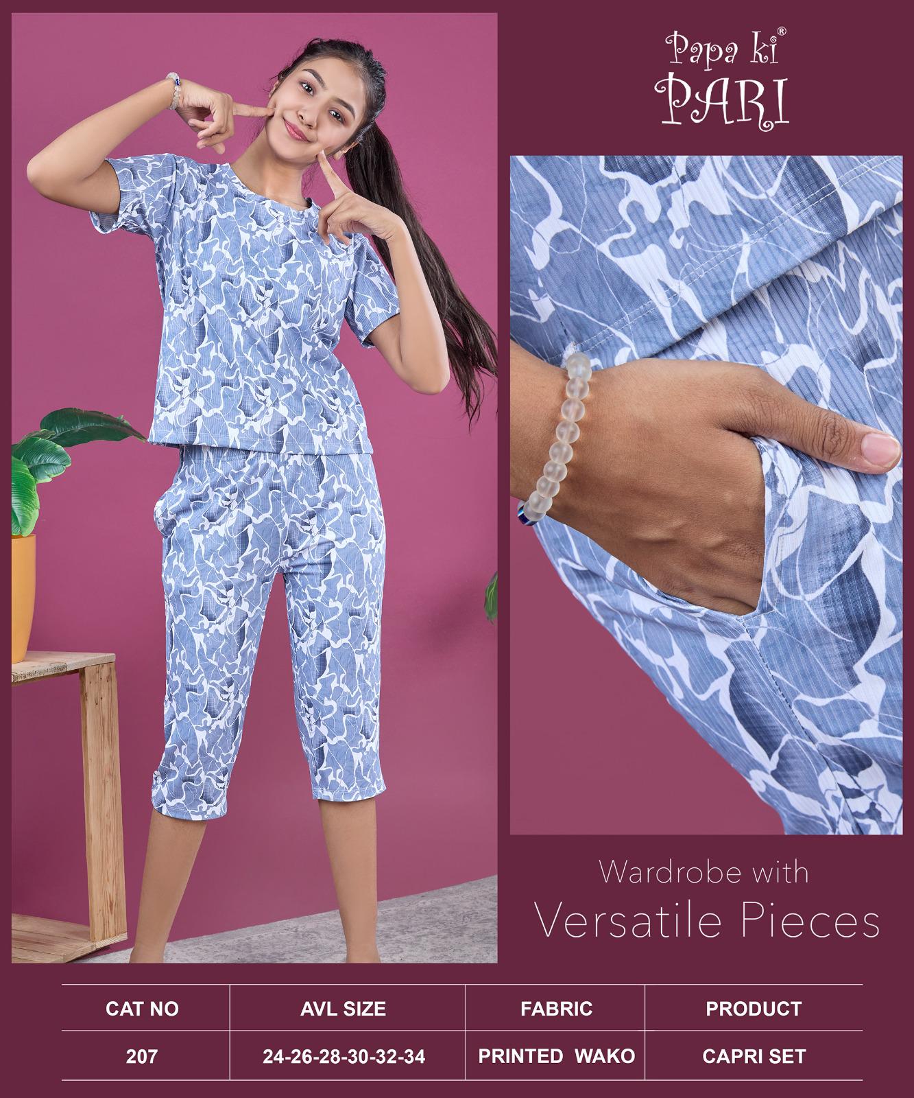 Cat 207 Papa Ki Pari Aop Girls Capri Night Suits Wholesale Price