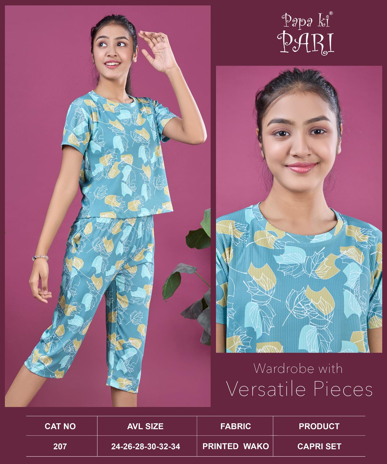 Cat 207 Papa Ki Pari Aop Girls Capri Night Suits Wholesale Price