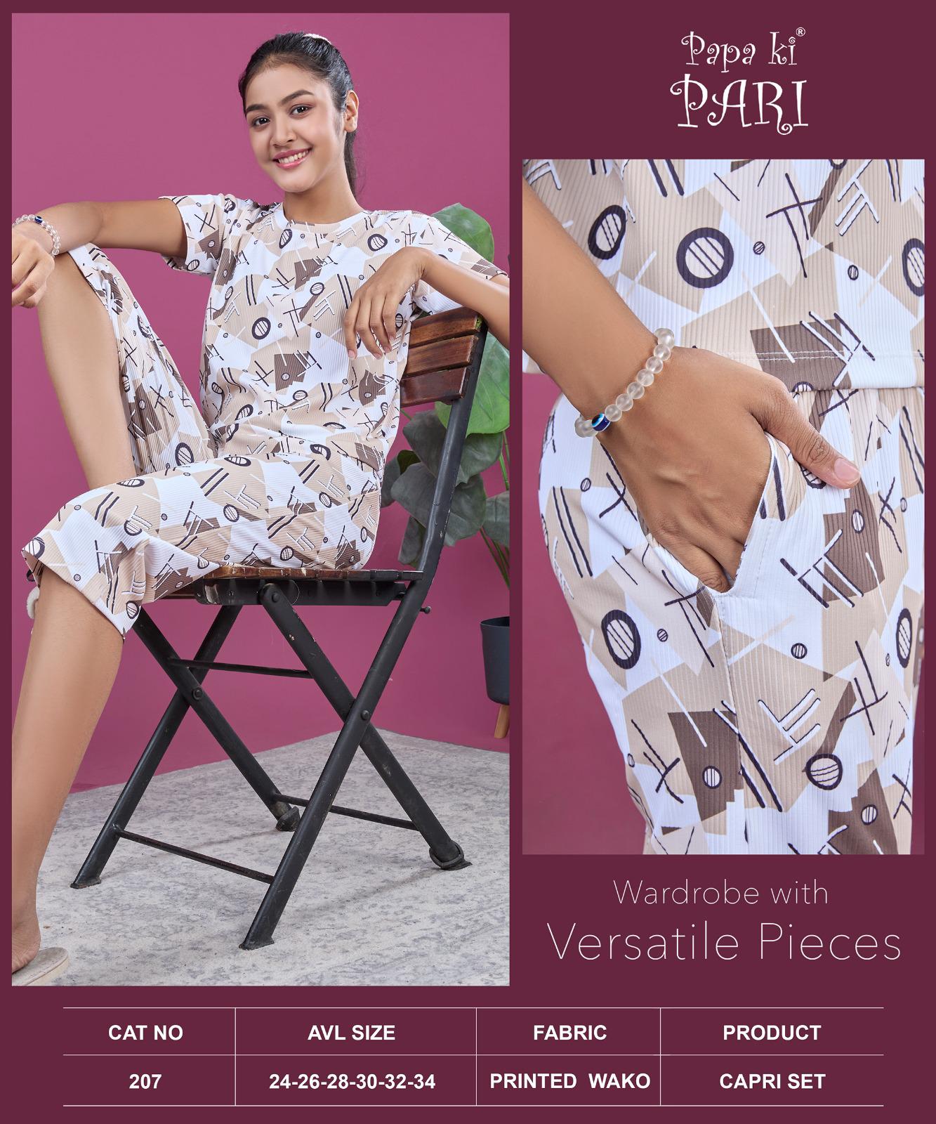 Cat 207 Papa Ki Pari Aop Girls Capri Night Suits Wholesale Price