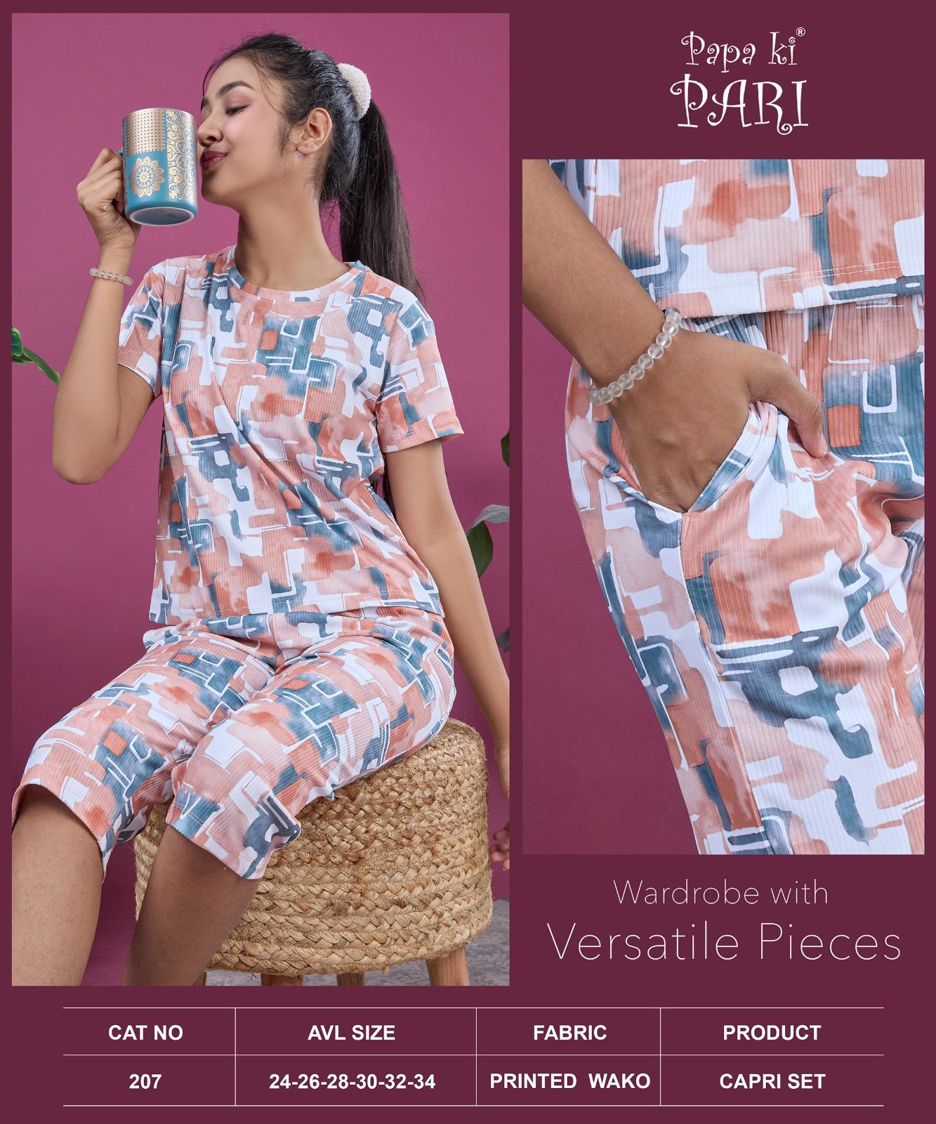 Cat 207 Papa Ki Pari Aop Girls Capri Night Suits Wholesale Price