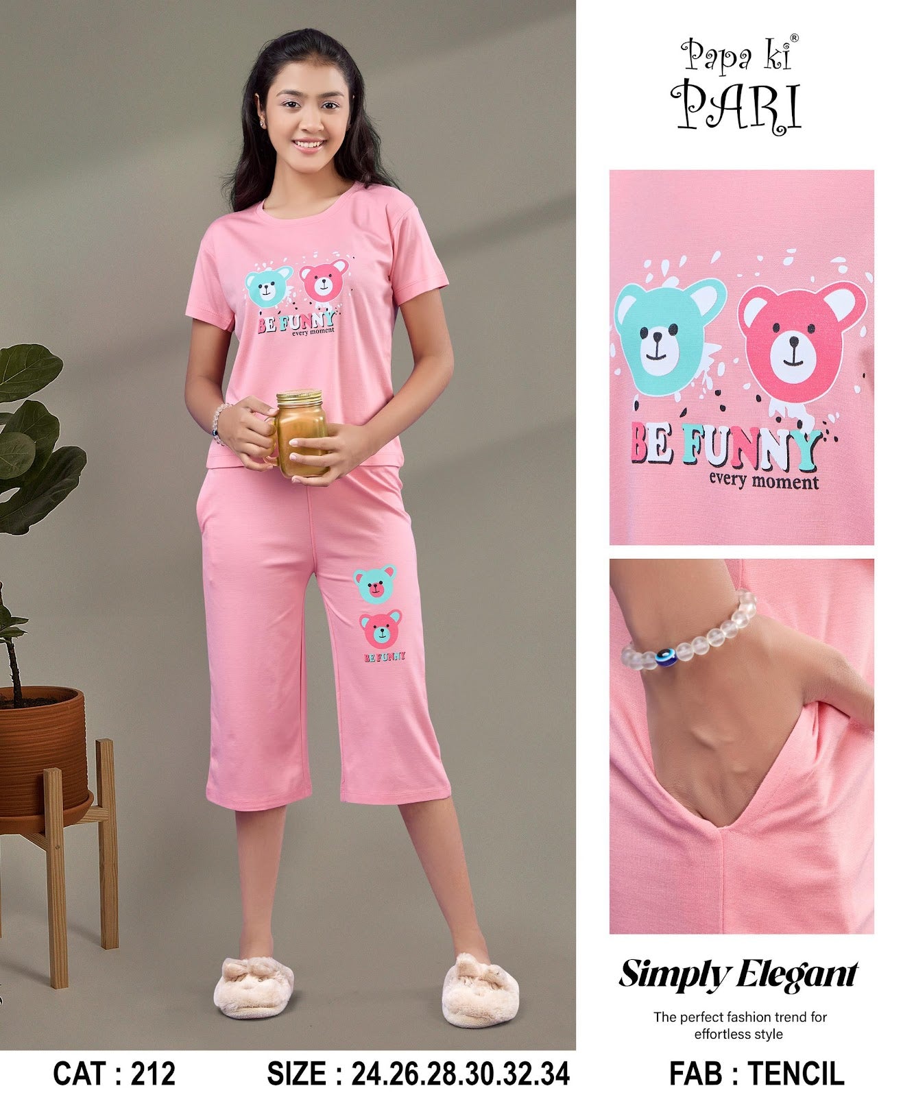 Cat 212 Papa Ki Pari Imported Girls Capri Night Suits Wholesaler