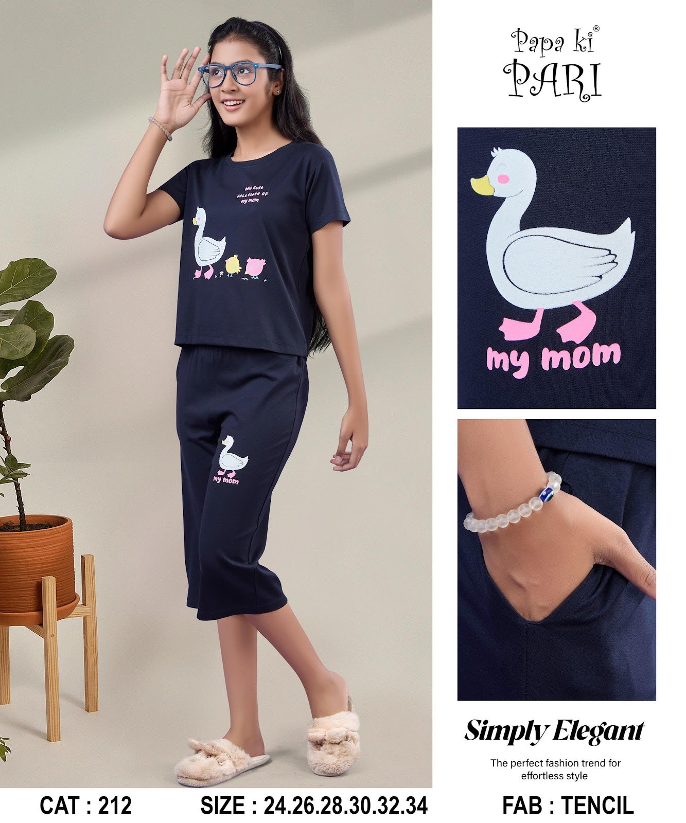 Cat 212 Papa Ki Pari Imported Girls Capri Night Suits Wholesaler