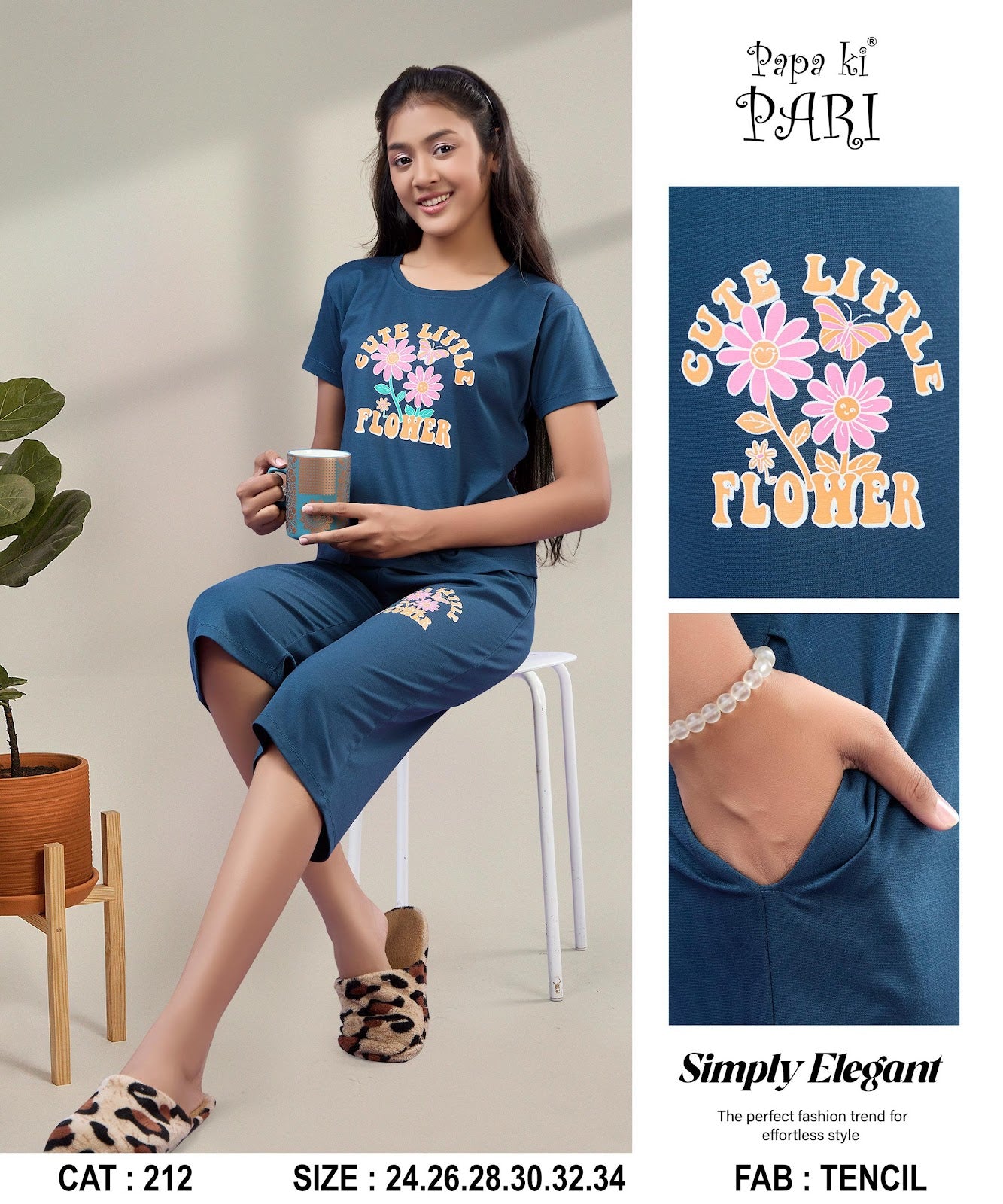 Cat 212 Papa Ki Pari Imported Girls Capri Night Suits Wholesaler