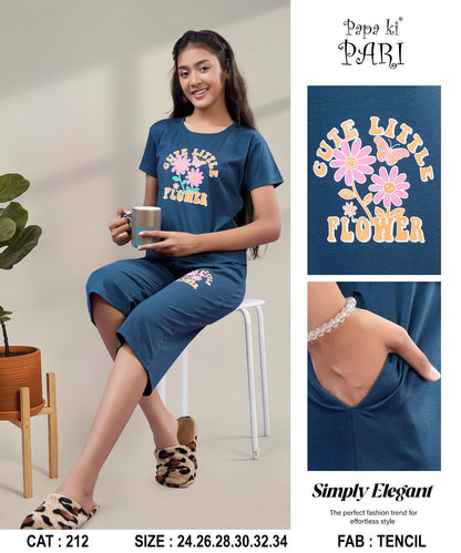 Cat 212 Papa Ki Pari Imported Girls Capri Night Suits Wholesaler
