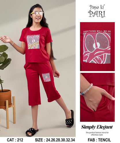 Cat 212 Papa Ki Pari Imported Girls Capri Night Suits Wholesaler