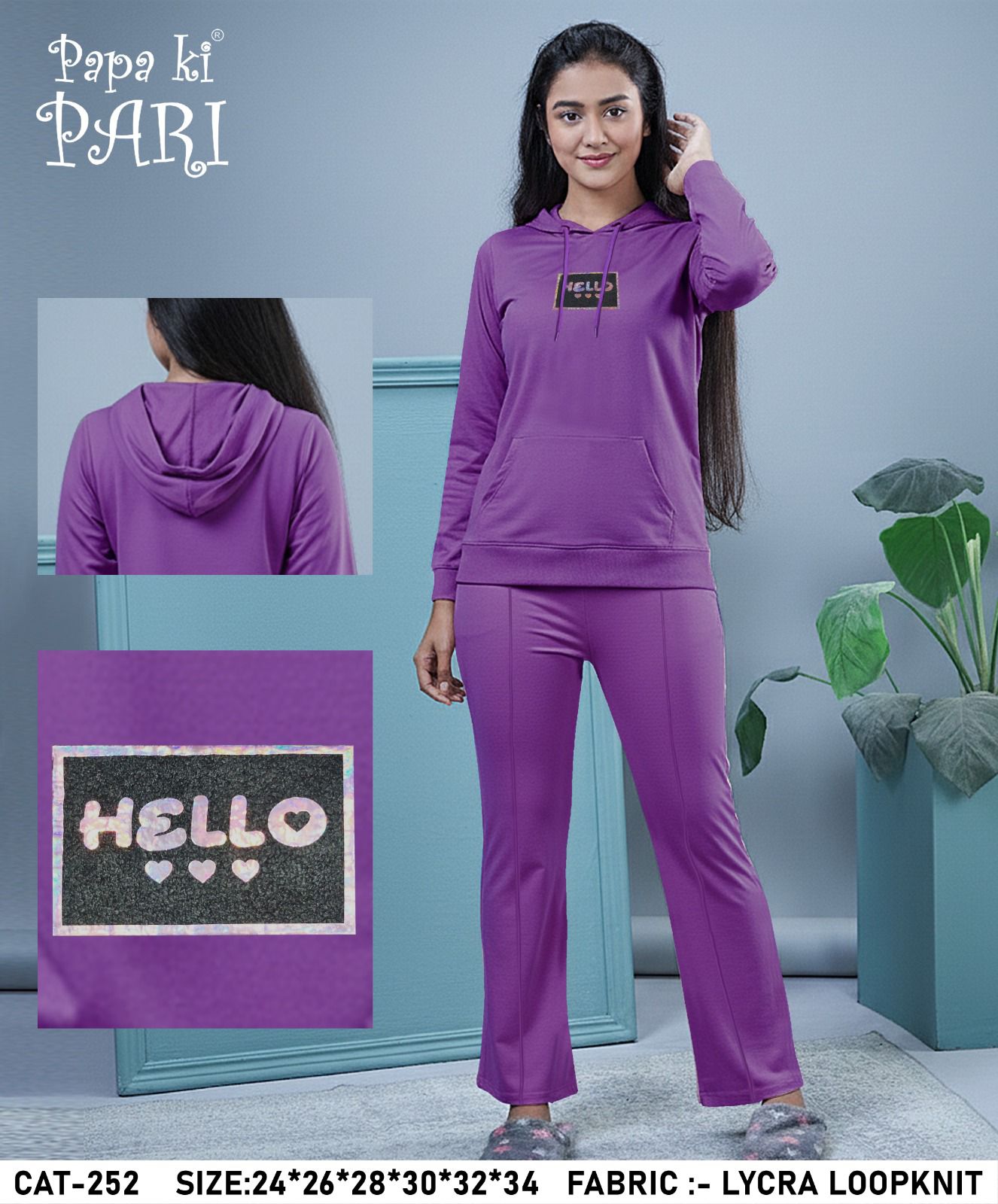 Cat 252 Papa Ki Pari Loopknit Girls Hoodie Pant Set Manufacturer