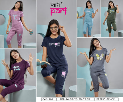 Cat 266 Pyari Pari Imported Girls Capri Night Suits Exporter India