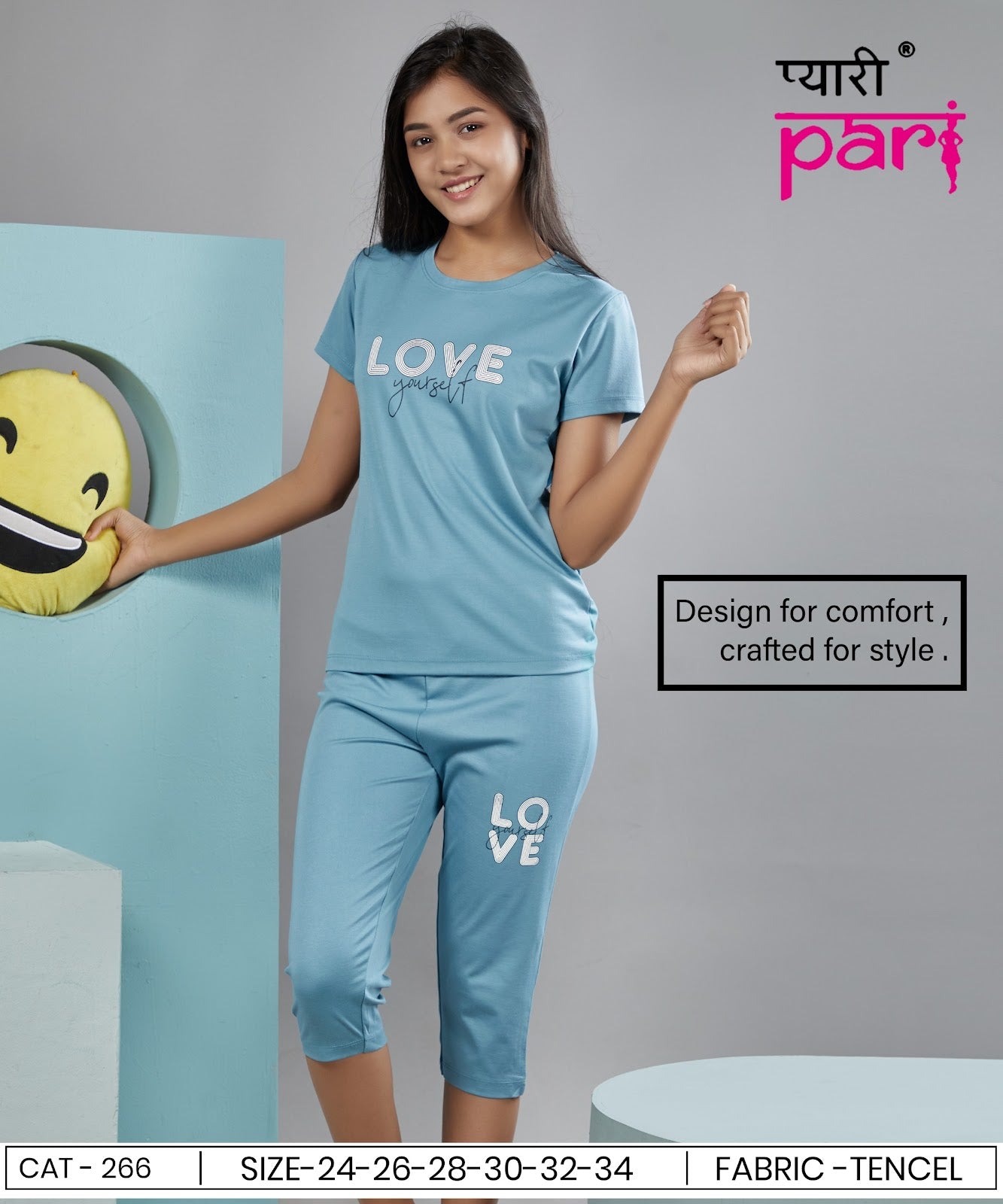 Cat 266 Pyari Pari Imported Girls Capri Night Suits Exporter India