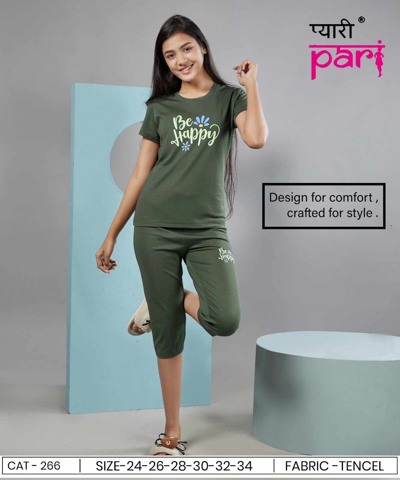 Cat 266 Pyari Pari Imported Girls Capri Night Suits Exporter India