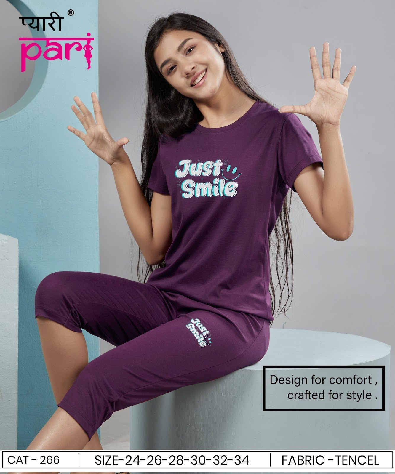 Cat 266 Pyari Pari Imported Girls Capri Night Suits Exporter India