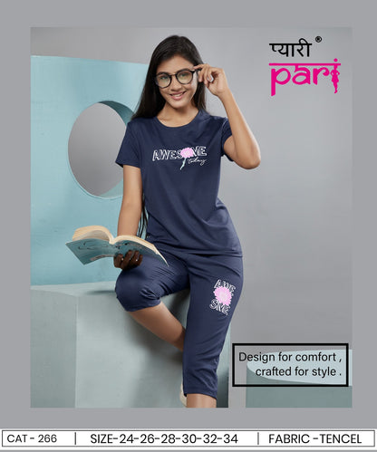 Cat 266 Pyari Pari Imported Girls Capri Night Suits Exporter India