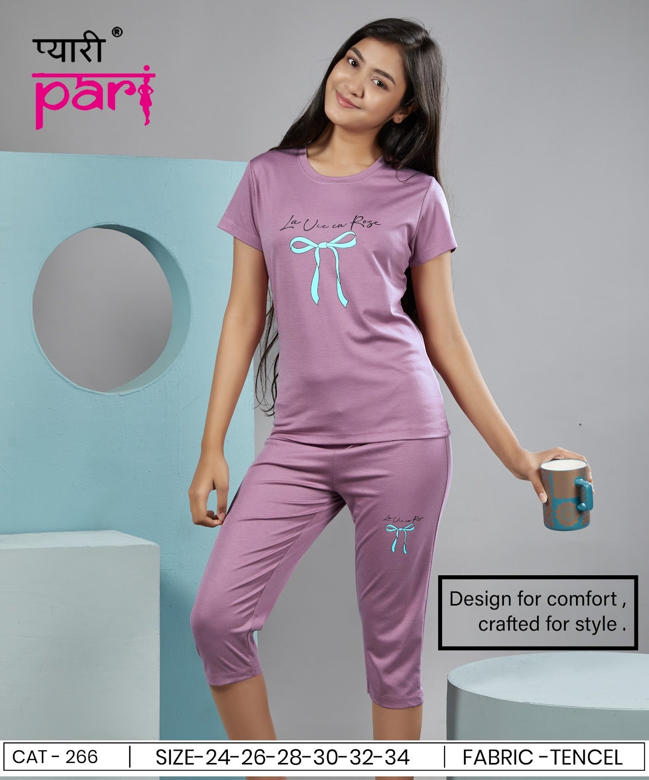 Cat 266 Pyari Pari Imported Girls Capri Night Suits Exporter India
