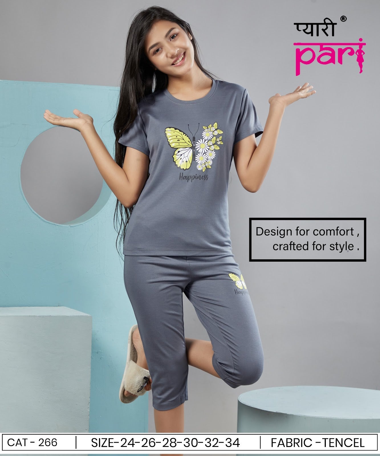 Cat 266 Pyari Pari Imported Girls Capri Night Suits Exporter India