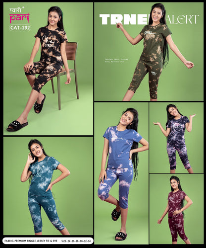 Cat 292 Pyari Pari Cotton Girls Capri Night Suits Exporter Ahmedabad