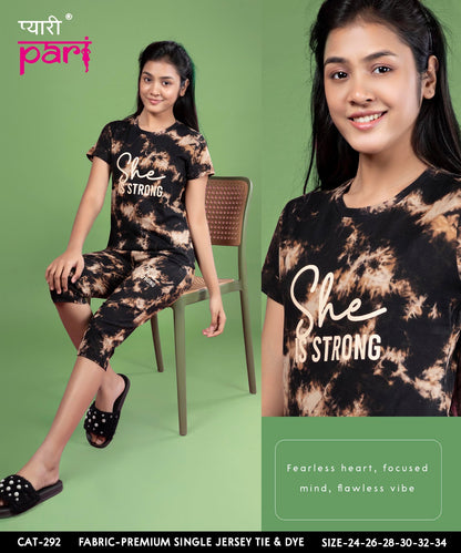Cat 292 Pyari Pari Cotton Girls Capri Night Suits Exporter Ahmedabad