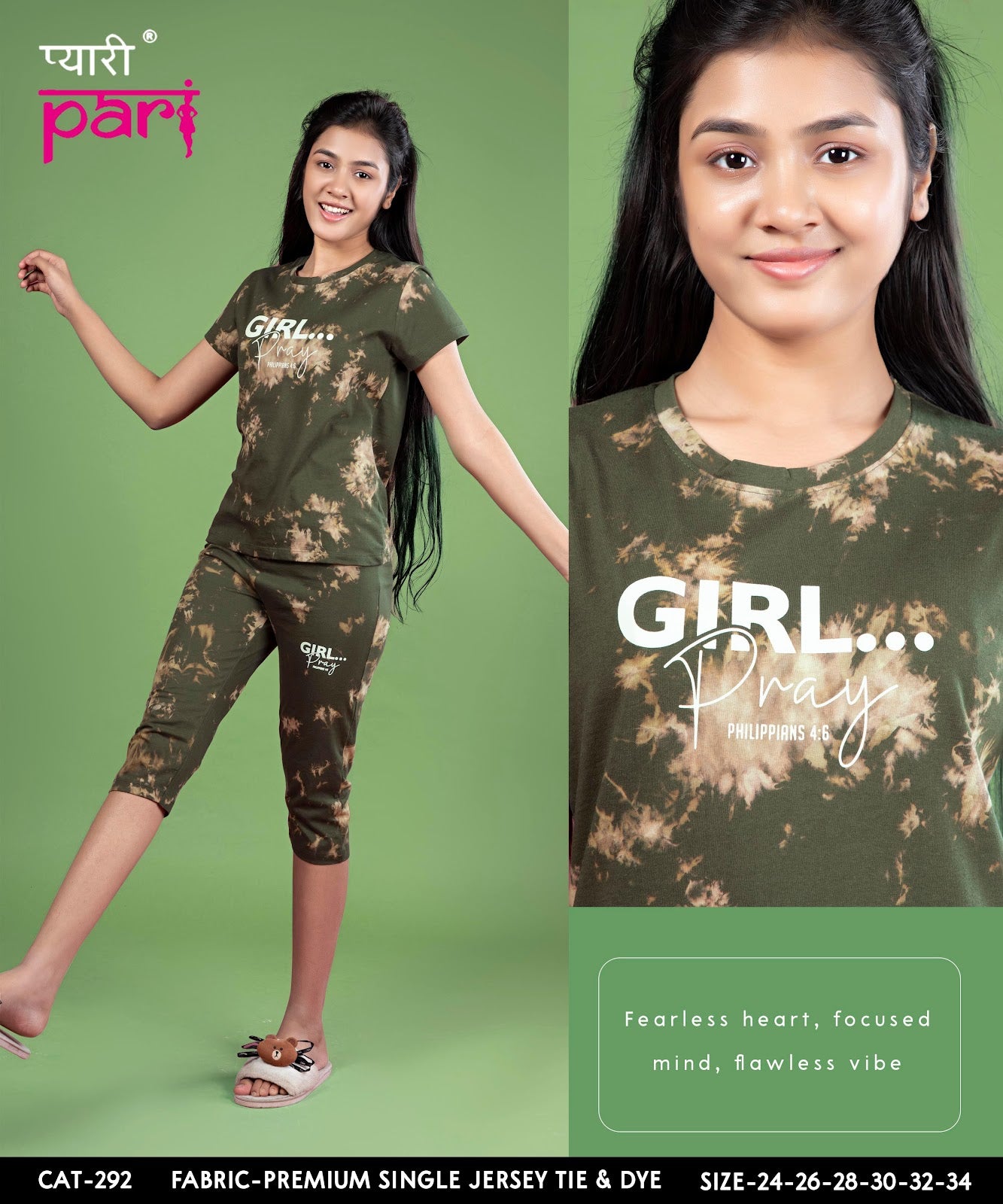 Cat 292 Pyari Pari Cotton Girls Capri Night Suits Exporter Ahmedabad