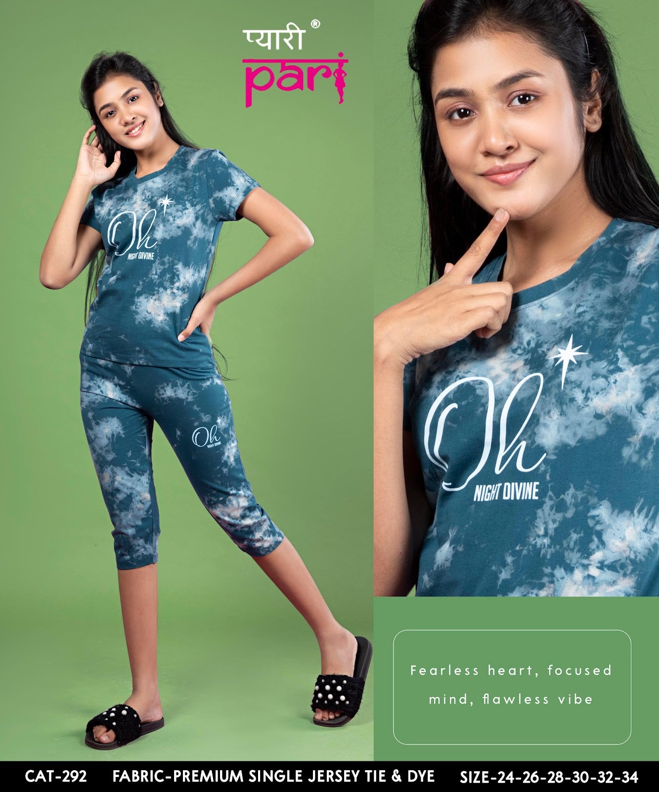 Cat 292 Pyari Pari Cotton Girls Capri Night Suits Exporter Ahmedabad