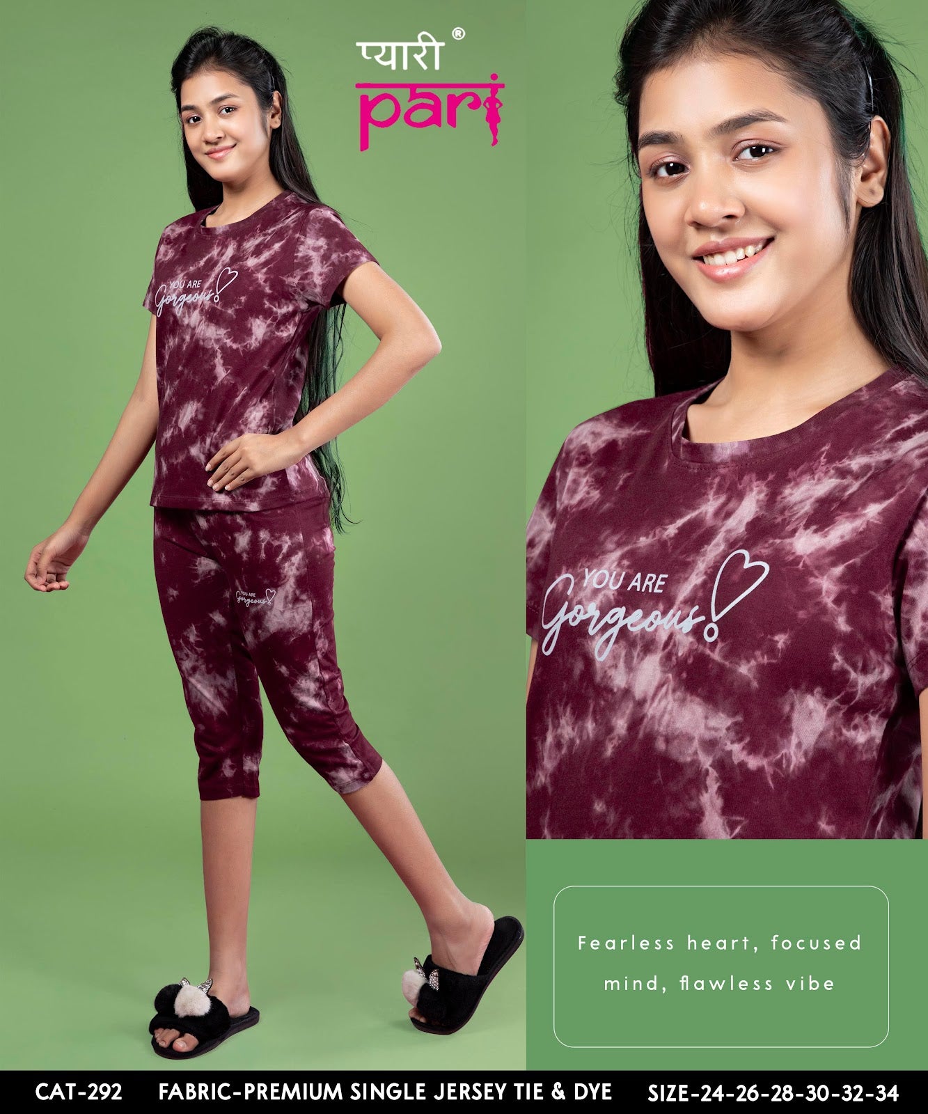 Cat 292 Pyari Pari Cotton Girls Capri Night Suits Exporter Ahmedabad