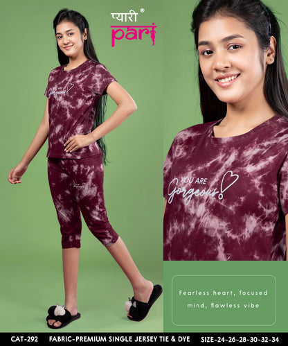Cat 292 Pyari Pari Cotton Girls Capri Night Suits Exporter Ahmedabad