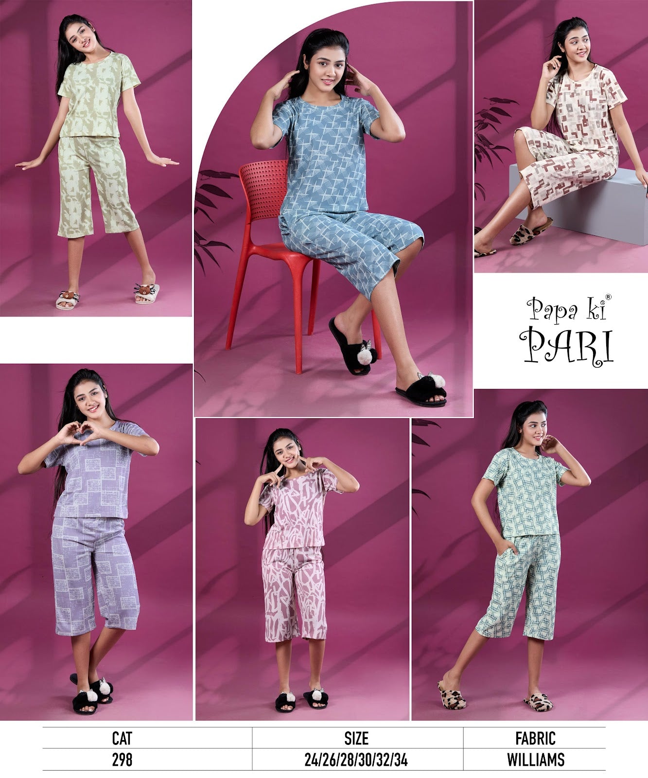 Cat 298 Papa Ki Pari Imported Girls Capri Night Suits Exporter Gujarat