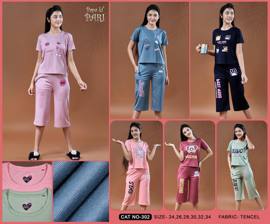 Cat 302 Papa Ki Pari Imported Girls Capri Night Suits Wholesale Price