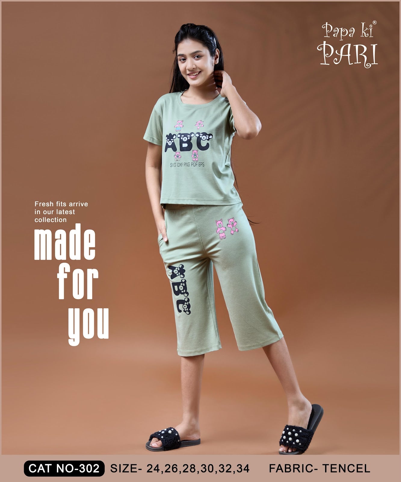 Cat 302 Papa Ki Pari Imported Girls Capri Night Suits Wholesale Price