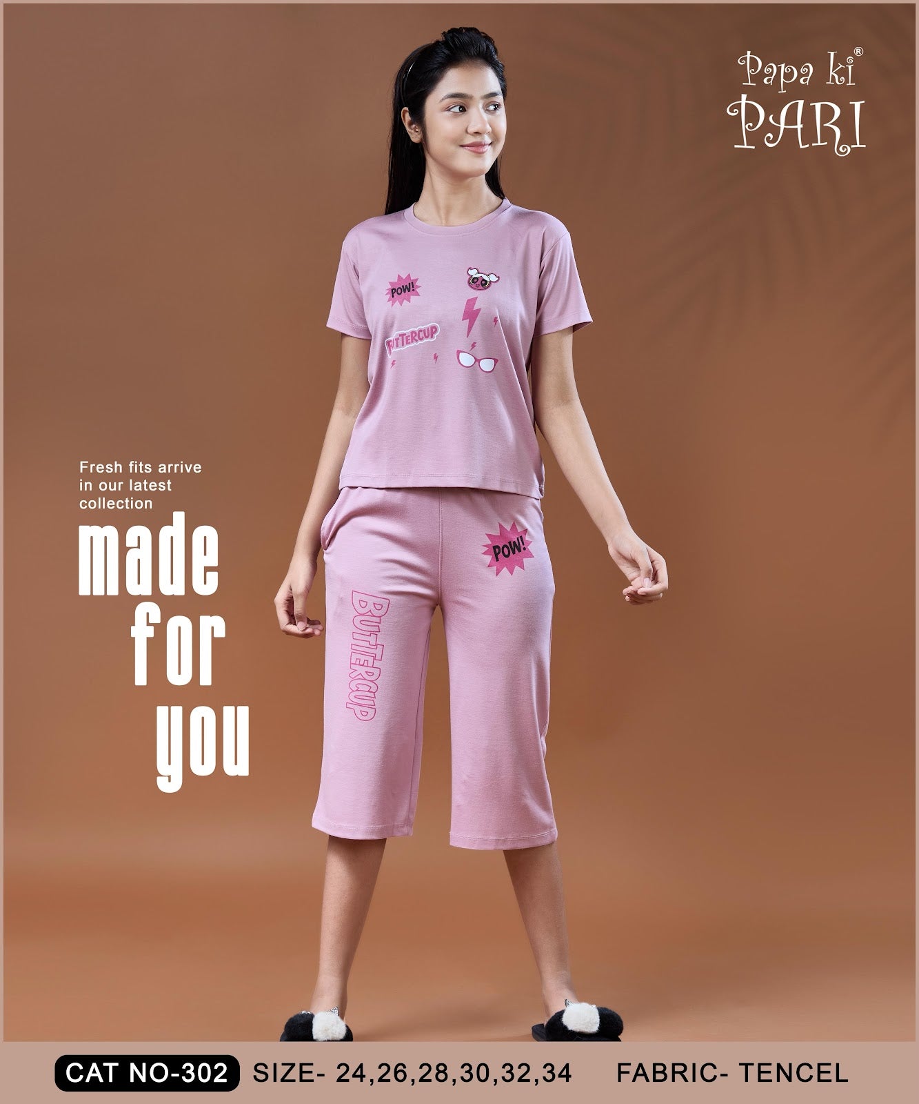 Cat 302 Papa Ki Pari Imported Girls Capri Night Suits Wholesale Price