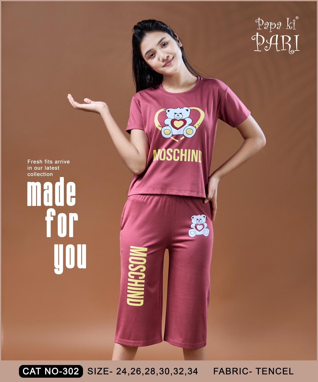 Cat 302 Papa Ki Pari Imported Girls Capri Night Suits Wholesale Price