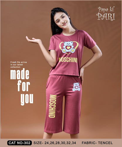 Cat 302 Papa Ki Pari Imported Girls Capri Night Suits Wholesale Price