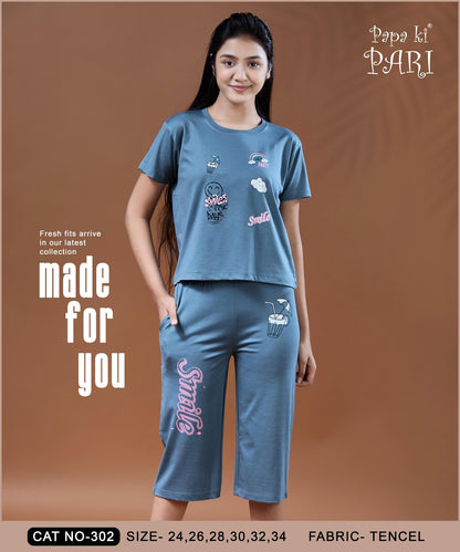 Cat 302 Papa Ki Pari Imported Girls Capri Night Suits Wholesale Price