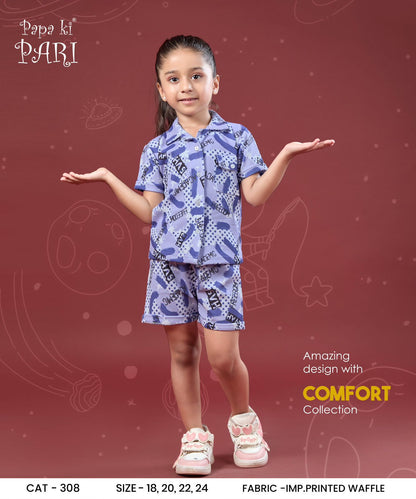 Cat 308 Papa Ki Pari Waffle Girls Shorts Set Exporter Gujarat