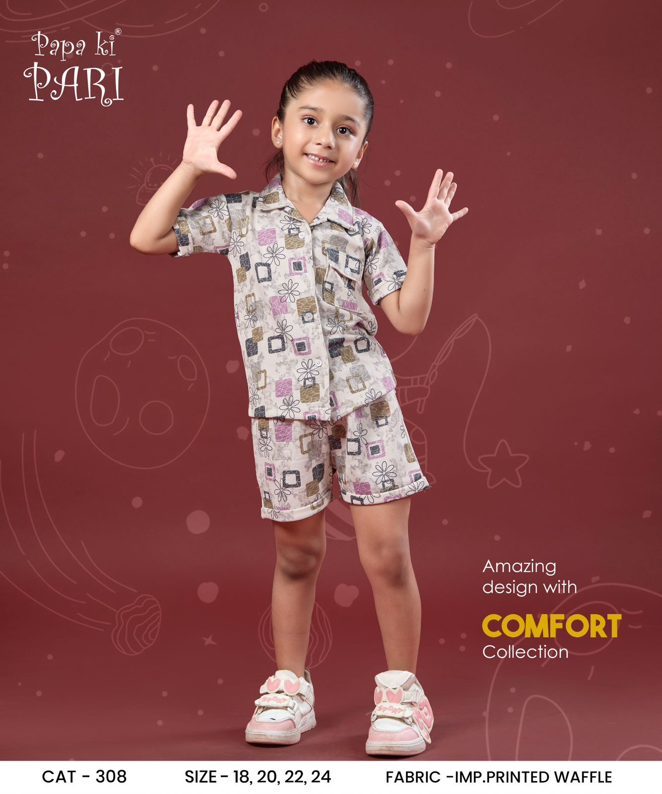Cat 308 Papa Ki Pari Waffle Girls Shorts Set Exporter Gujarat