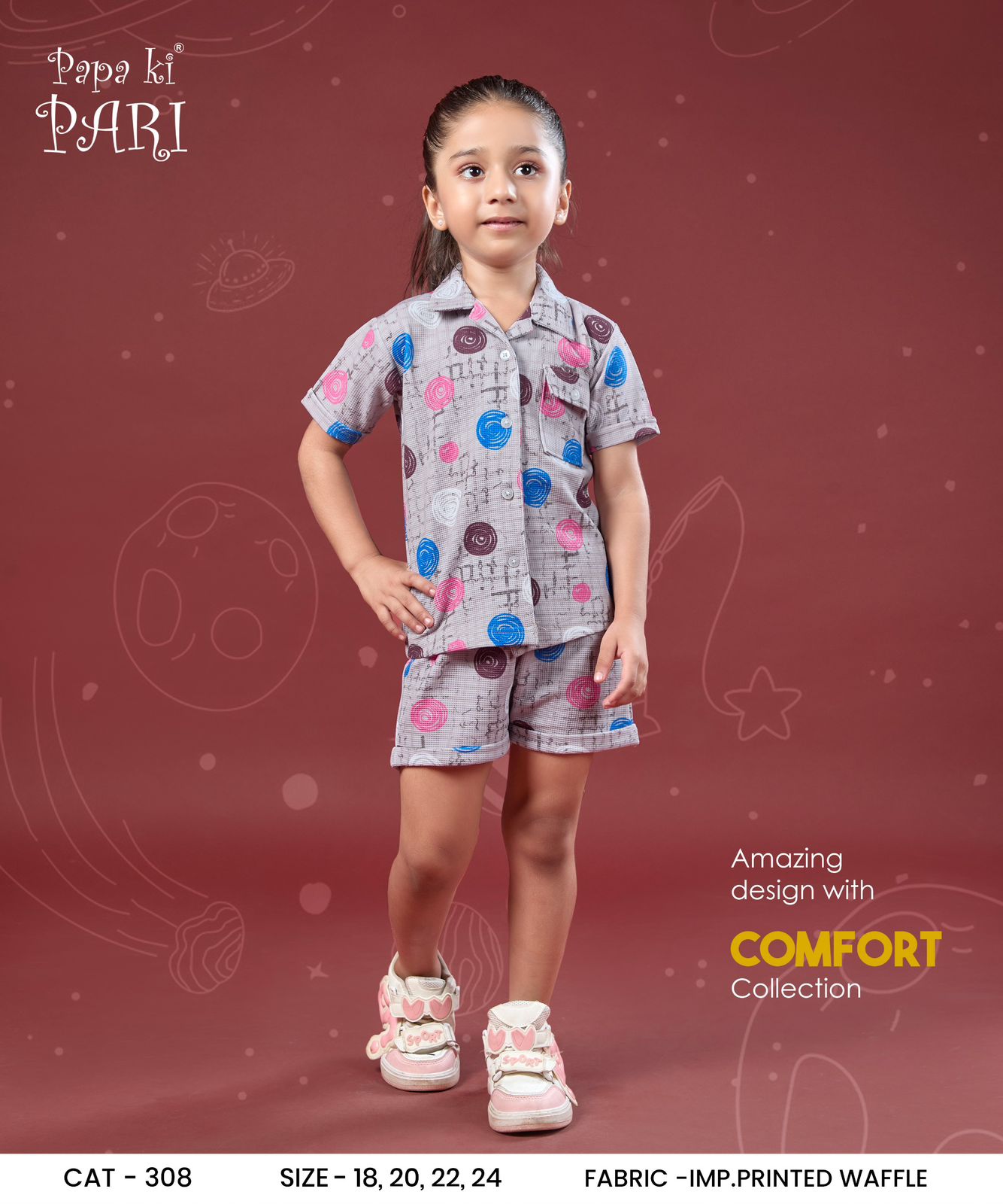 Cat 308 Papa Ki Pari Waffle Girls Shorts Set Exporter Gujarat