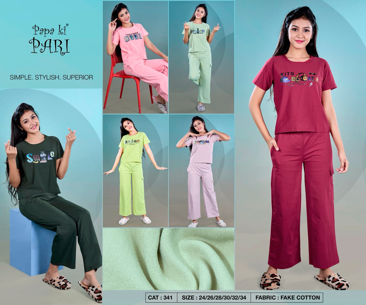 Cat 341 Papa Ki Pari Fake Cotton Girls Cargo Set Exporter Gujarat
