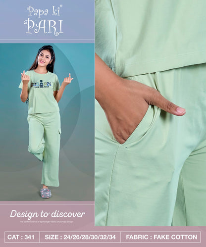 Cat 341 Papa Ki Pari Fake Cotton Girls Cargo Set Exporter Gujarat