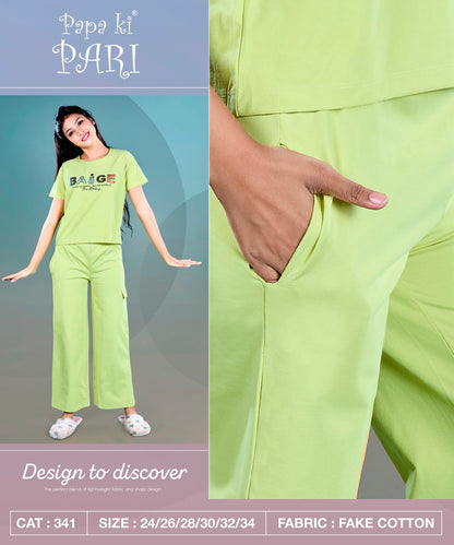 Cat 341 Papa Ki Pari Fake Cotton Girls Cargo Set Exporter Gujarat