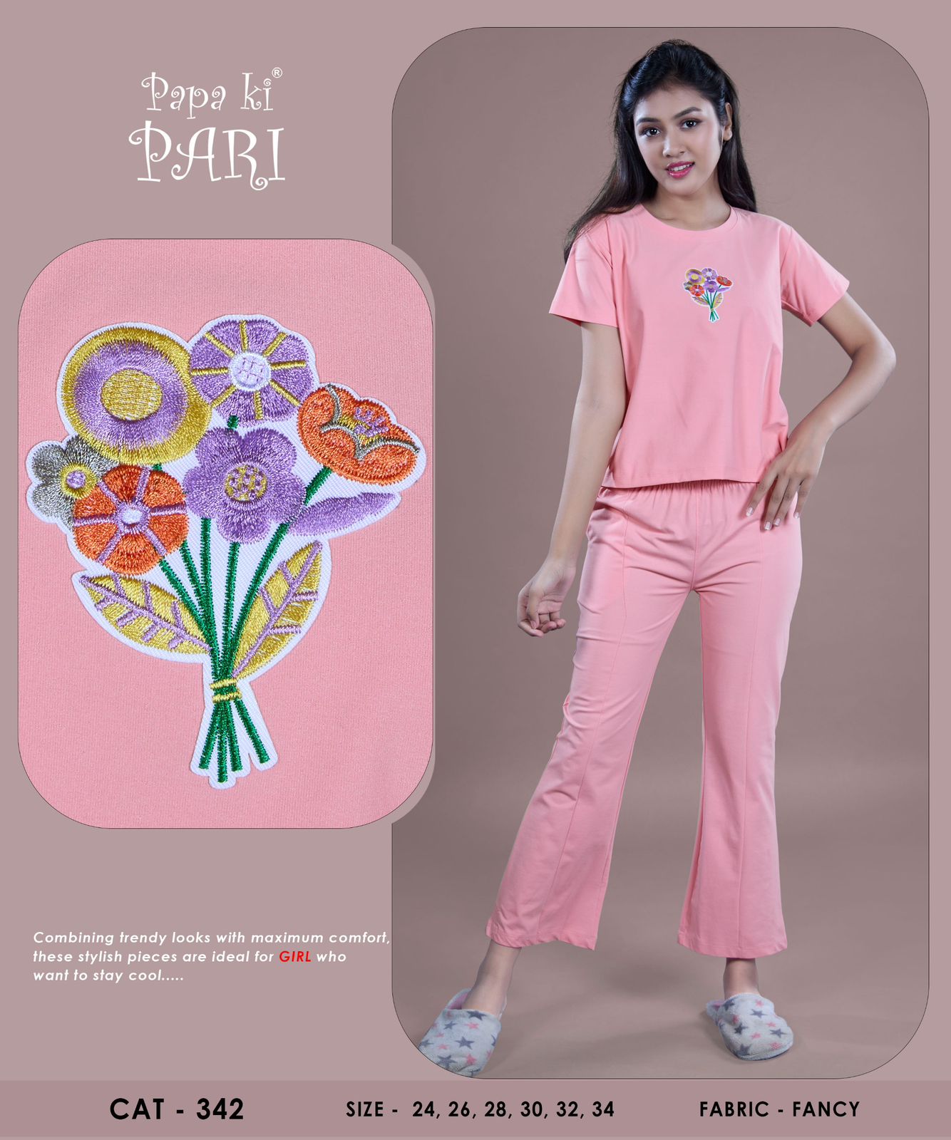 Cat 342 Plain Papa Ki Pari Cotton Girls Co Ord Set Exporter