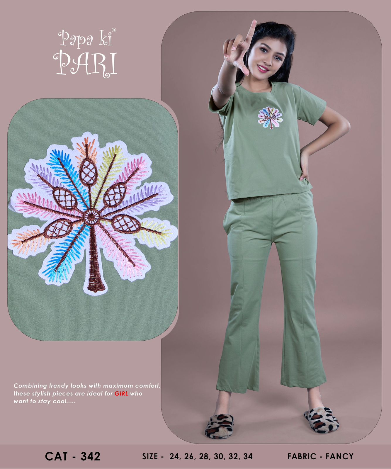 Cat 342 Plain Papa Ki Pari Cotton Girls Co Ord Set Exporter