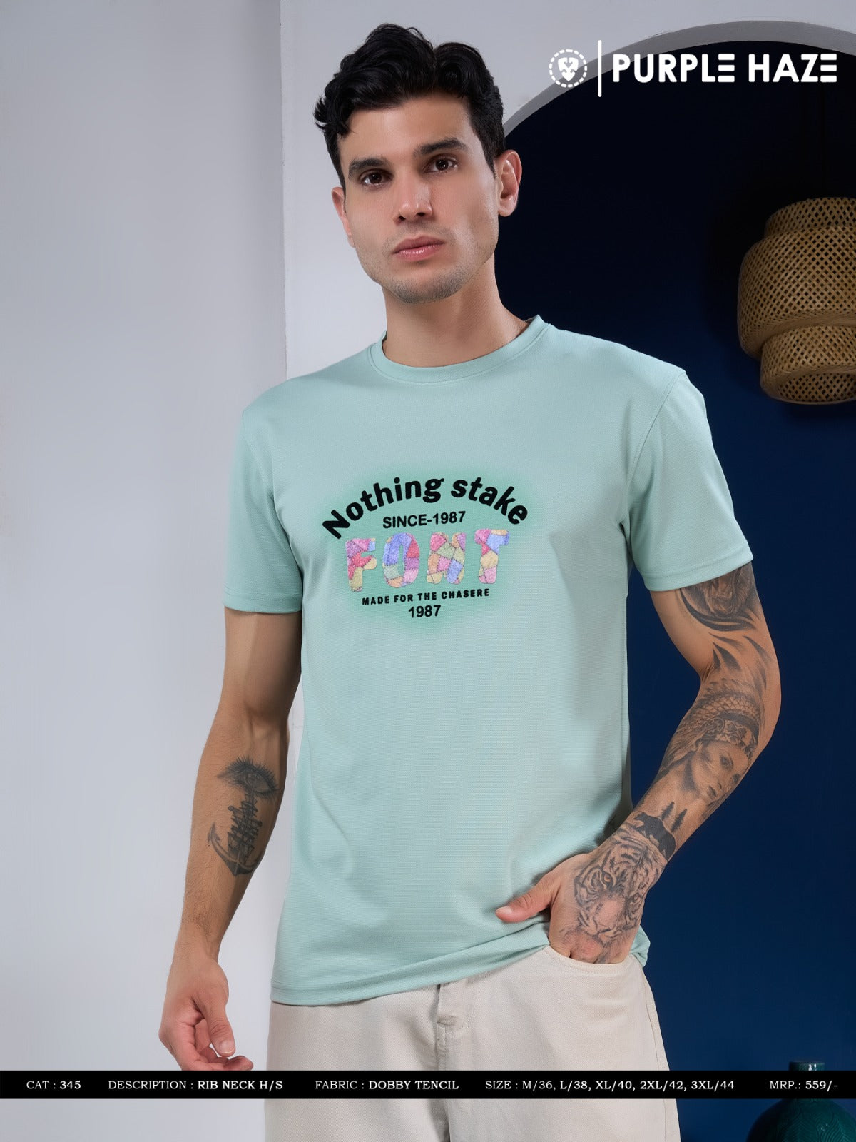 Cat 345 Dobby Purple Haze Tencil Mens Tshirts Wholesale