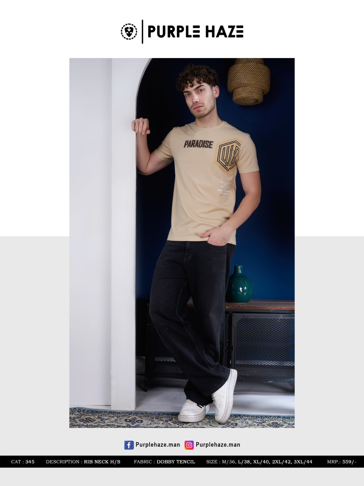 Cat 345 Dobby Purple Haze Tencil Mens Tshirts Wholesale