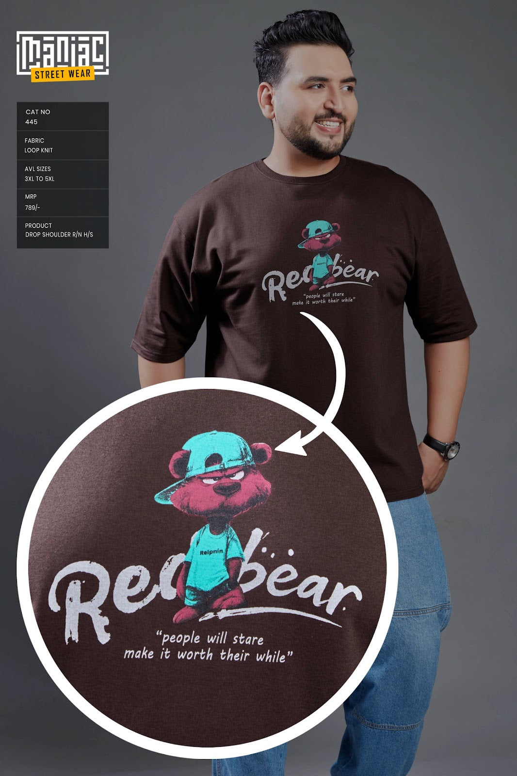 Cat 445 Plus Size Maniac Loopknit Mens Tshirts Wholesaler Gujarat