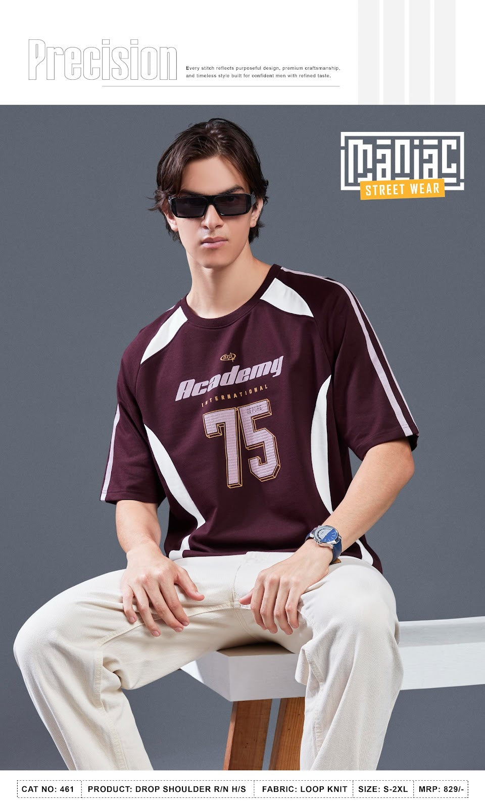 Cat 461 Drop Shoulder Maniac Loopknit Mens Tshirts Wholesale Price