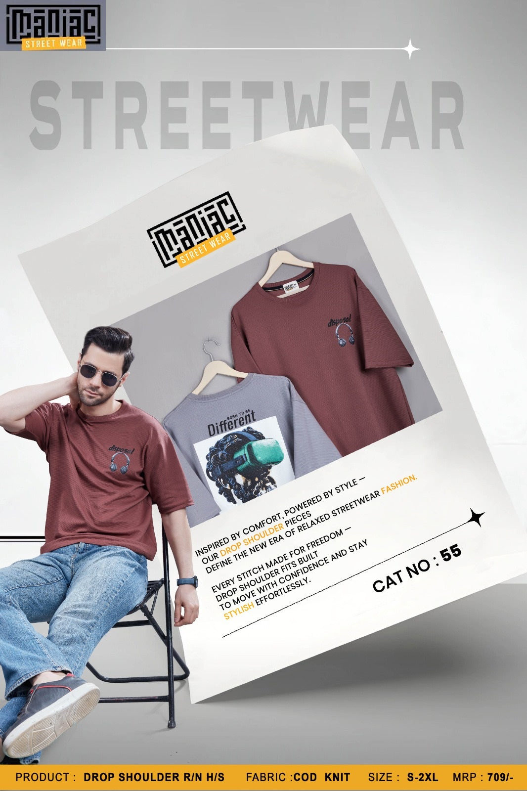 Cat 55 Maniac Cod Knit Mens Tshirts Supplier India