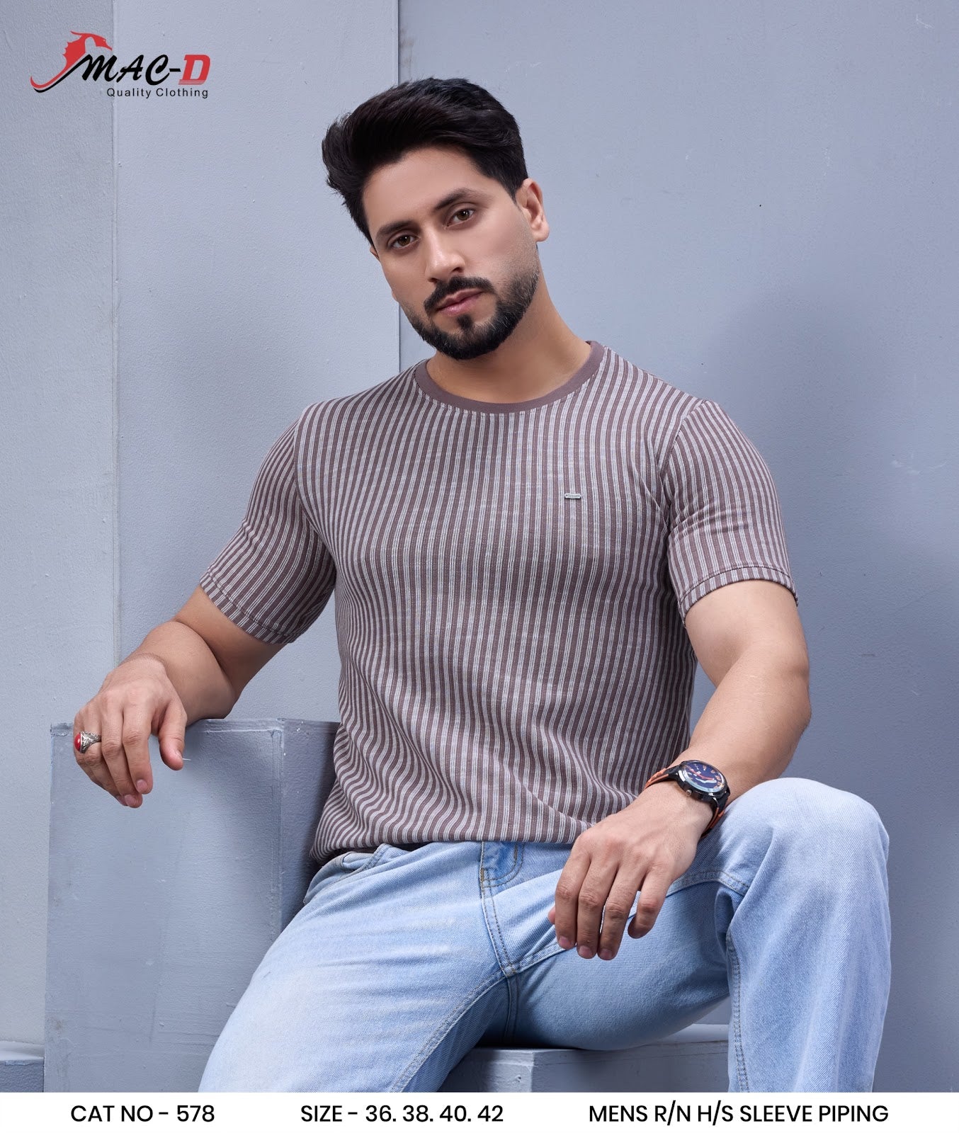 Cat 578 Mac D Vertical Strips Mens Tshirts Wholesale Rate